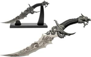 13” Decorative Fantasy Sea Dragon Dagger Collector’s Knife With Display Stand