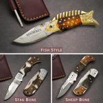 Custom Damascus Pocket Knife - Folding Outdoor Tool