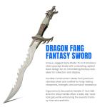 SZCO Dragon Fang Fantasy Sword – 24” Stainless Steel Short Sword with Jagged Spine, Dragon Pommel, Etched Blade, and Display Stand – Decorative Collectible Knife for Cosplay, LARP, Gifts, and Display