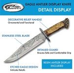 Szco Supplies 15" Etched Blade Deer Outdoor Hunting Knife With Resin Antler Display Stand,Brown