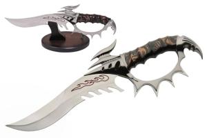 Rite Edge 16" Talon Dagger - 9" 420 Steel Blade with Zinc-Alloy Handle and Wood Display Stand - Decorative Fantasy Knife for Collectors