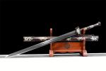 High Grade King Sword Folding Damascus Steel Blade Hand Carved Copper Gilded Silver Fitting Full Tang Collectibles Gift