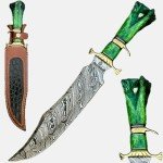 NoonKnives : Hand Made Damascus Steel Collectible gutt Bowie Knife Handle Camel Bone (green)