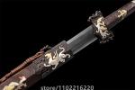 High Grade King Sword Folding Damascus Steel Blade Hand Carved Copper Gilded Silver Fitting Full Tang Collectibles Gift