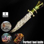 NoonKnives : Hand Made Damascus Steel Collectible gutt Bowie Knife Handle Camel Bone (green)