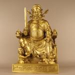 15"Tibetan Temple Collection Old Brass Zhong Kui catches Ghosts statue holding Sword sit Dragon Chair Worship Hall Town house