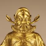 15"Tibetan Temple Collection Old Brass Zhong Kui catches Ghosts statue holding Sword sit Dragon Chair Worship Hall Town house