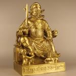 15"Tibetan Temple Collection Old Brass Zhong Kui catches Ghosts statue holding Sword sit Dragon Chair Worship Hall Town house