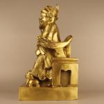 15"Tibetan Temple Collection Old Brass Zhong Kui catches Ghosts statue holding Sword sit Dragon Chair Worship Hall Town house