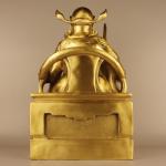 15"Tibetan Temple Collection Old Brass Zhong Kui catches Ghosts statue holding Sword sit Dragon Chair Worship Hall Town house