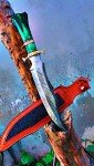 NoonKnives : Hand Made Damascus Steel Collectible gutt Bowie Knife Handle Camel Bone (green)