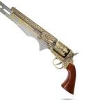 MASTER USA Civil War Collectible Decorative Revolver Sword, 27 Inch Overall Length, Stainless Steel Blade with Ornate Engravings, Pistol Design Handle, Includes Nylon Sheath - SMB-110SWD