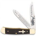 Salvation Trapper Pocket Knife | Spiritual-Themed Design with John 3:16 Etching | Mirror-Polished Stainless Steel Blades | Black Buffalo Horn Handle with Inlaid Cross | 4" Closed Length