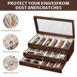 Yoimori Knife Display Case for15-22 Knives, 3-Layer Pocket Knife Case with Glass Lid & Drawer, Wood Knife Cases for Collections for Men Gift Ideas (Walnut)