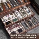 Yoimori Knife Display Case for15-22 Knives, 3-Layer Pocket Knife Case with Glass Lid & Drawer, Wood Knife Cases for Collections for Men Gift Ideas (Walnut)