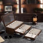 Yoimori Knife Display Case for15-22 Knives, 3-Layer Pocket Knife Case with Glass Lid & Drawer, Wood Knife Cases for Collections for Men Gift Ideas (Walnut)