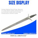 SANZ 25" Short Sword – Medieval Style Collectible Sword with Hand-Forged Damascus Steel Blade, Wire-Wrapped Handle, Steel Guard & Leather Sheath for Display, Reenactment & Cosplay Sword