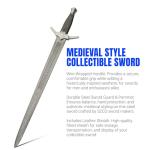 SANZ 25" Short Sword – Medieval Style Collectible Sword with Hand-Forged Damascus Steel Blade, Wire-Wrapped Handle, Steel Guard & Leather Sheath for Display, Reenactment & Cosplay Sword