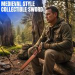 SANZ 25" Short Sword – Medieval Style Collectible Sword with Hand-Forged Damascus Steel Blade, Wire-Wrapped Handle, Steel Guard & Leather Sheath for Display, Reenactment & Cosplay Sword