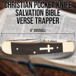 Salvation Trapper Pocket Knife | Spiritual-Themed Design with John 3:16 Etching | Mirror-Polished Stainless Steel Blades | Black Buffalo Horn Handle with Inlaid Cross | 4" Closed Length