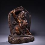 13"Tibetan Temple Collection Old Lapis Lazuli Outline in gold Painted sword Vajra Buddha Buddhist niche Worship Hall Town house