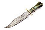 NoonKnives : Hand Made Damascus Steel Collectible gutt Bowie Knife Handle Camel Bone (green)