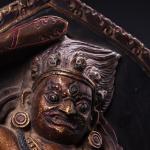 13"Tibetan Temple Collection Old Lapis Lazuli Outline in gold Painted sword Vajra Buddha Buddhist niche Worship Hall Town house