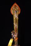 20"Xizang Folk Collection Old Tiantie Mosaic Gem gZi Beads Turquoise Dragon Head Snakehead Manjusri Sword Vajra Base