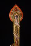 20"Xizang Folk Collection Old Tiantie Mosaic Gem gZi Beads Turquoise Dragon Head Snakehead Manjusri Sword Vajra Base