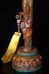 20"Xizang Folk Collection Old Tiantie Mosaic Gem gZi Beads Turquoise Dragon Head Snakehead Manjusri Sword Vajra Base