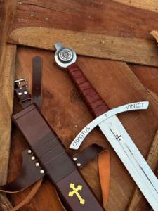 WAZIR Crafts 38” Handmade Knights Templar Steel Sword with Scabbard | Full Tang Medieval Replica | Collectible Display or Gifting