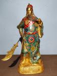 16"Tibetan Temple Collection Old Bronze Cloisonne Guan Yu God of Wealth Knife  Guan Yunchang Standing Buddha Worship Hall