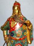 16"Tibetan Temple Collection Old Bronze Cloisonne Guan Yu God of Wealth Knife  Guan Yunchang Standing Buddha Worship Hall