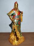 16"Tibetan Temple Collection Old Bronze Cloisonne Guan Yu God of Wealth Knife  Guan Yunchang Standing Buddha Worship Hall