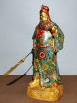 16"Tibetan Temple Collection Old Bronze Cloisonne Guan Yu God of Wealth Knife  Guan Yunchang Standing Buddha Worship Hall