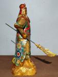 16"Tibetan Temple Collection Old Bronze Cloisonne Guan Yu God of Wealth Knife  Guan Yunchang Standing Buddha Worship Hall