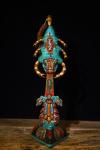 13"Tibetan Temple Collection Old Tiantie Mosaic Gem gZi Beads Turquoise Scorpion Manjusri Sword Vajra Phurba Base Worship Hall