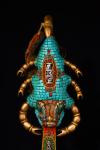 13"Tibetan Temple Collection Old Tiantie Mosaic Gem gZi Beads Turquoise Scorpion Manjusri Sword Vajra Phurba Base Worship Hall