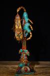 13"Tibetan Temple Collection Old Tiantie Mosaic Gem gZi Beads Turquoise Scorpion Manjusri Sword Vajra Phurba Base Worship Hall