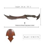 25-inch Skyrim Demon Sword Flame Knife with Wooden Display Stand, 65 Manganese Steel Full Tang Knife, Suitable for Role Playing and Display