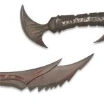 25-inch Skyrim Demon Sword Flame Knife with Wooden Display Stand, 65 Manganese Steel Full Tang Knife, Suitable for Role Playing and Display