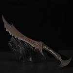 25-inch Skyrim Demon Sword Flame Knife with Wooden Display Stand, 65 Manganese Steel Full Tang Knife, Suitable for Role Playing and Display