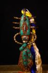 16"Tibetan Temple Collection Old Tiantie Mosaic Gem gZi Beads Turquoise Scorpion Statue Sword Vajra Phurpa Base Worship Hall