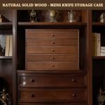 5-Tier Large Knife Display Case & Organizer, Wooden Pocket Knife Storage Box with Transparent Lid, Collector-Grade Holder for Folding Knives and Daggers, Ideal Men‘s Gift