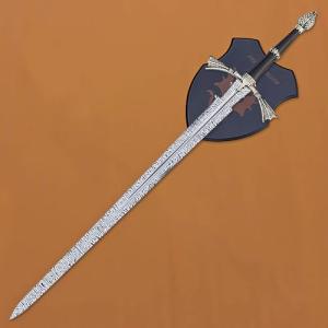 Dark Sister Sword Replica with Display Wall Plaque, Medieval Fantasy Collectible, Decorative Etching Pattern Blade