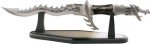 Fantasy Master – Fantasy Dragon Knife Display with Stand, Steel Blades w/ Etched Dragon, Black/Silver Cast Metal Handle, Wood Display Stand, Nylon Sheath, Fantasy, Swords, Collectible – FM-421B