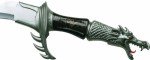 Fantasy Master – Fantasy Dragon Knife Display with Stand, Steel Blades w/ Etched Dragon, Black/Silver Cast Metal Handle, Wood Display Stand, Nylon Sheath, Fantasy, Swords, Collectible – FM-421B