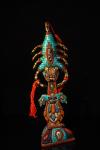 18"Old Xizang Folk Collection Old Tiantie Painted Mosaic Gem gZi Beads Turquoise Scorpion Statue Skull Sword Vajra Skull Base