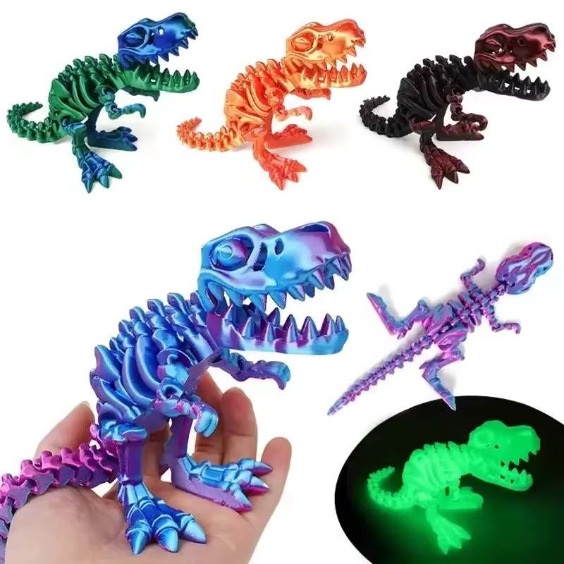 3D Printed Dragon Set Crafts Model Fidget Toy Rotatable Tyrannosaurus Rex Skeleton Dinosaur Decoration Gift for Kids Birthdays