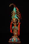 18"Old Xizang Folk Collection Old Tiantie Painted Mosaic Gem gZi Beads Turquoise Scorpion Statue Skull Sword Vajra Skull Base